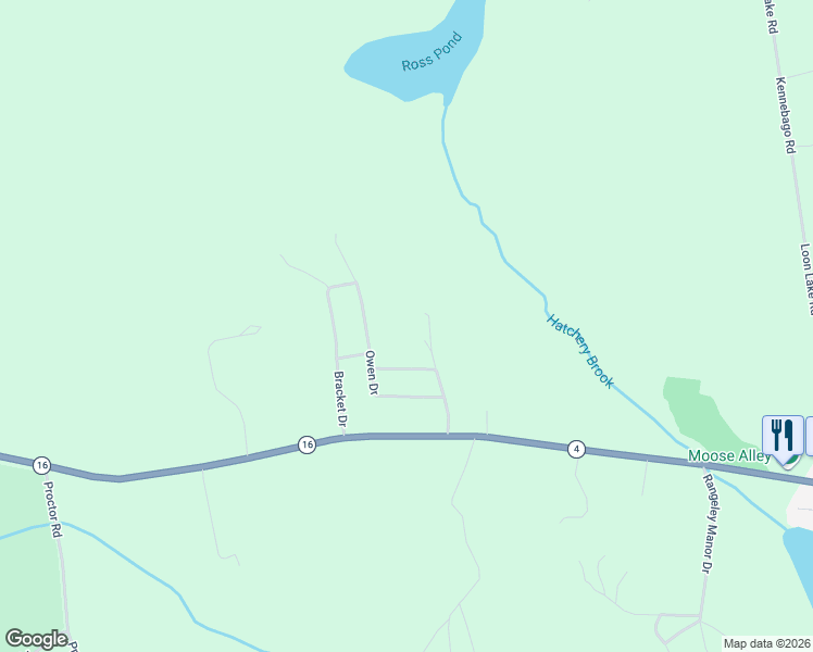 map of restaurants, bars, coffee shops, grocery stores, and more near 85 Owen Drive in Rangeley