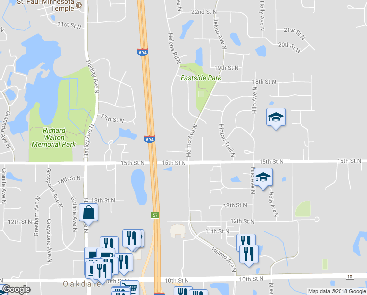 map of restaurants, bars, coffee shops, grocery stores, and more near 1556 Helmo Avenue North in Saint Paul