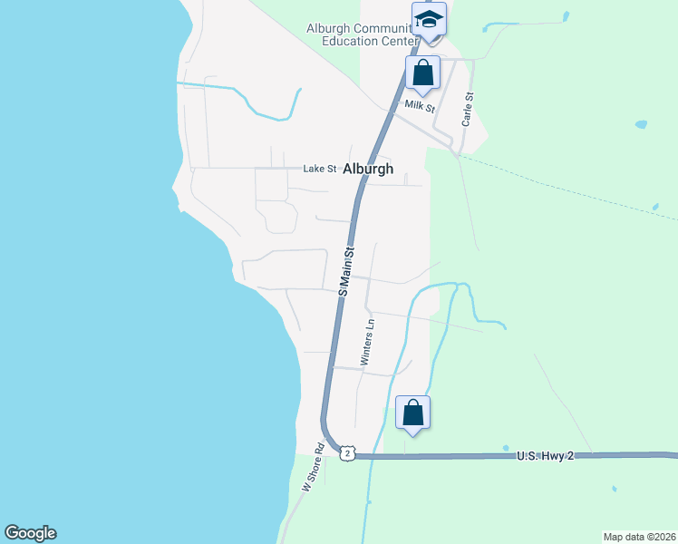 map of restaurants, bars, coffee shops, grocery stores, and more near 7 South Main Street in Alburgh