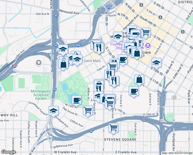 map of restaurants, bars, coffee shops, grocery stores, and more near 38 Greenway Gables in Minneapolis