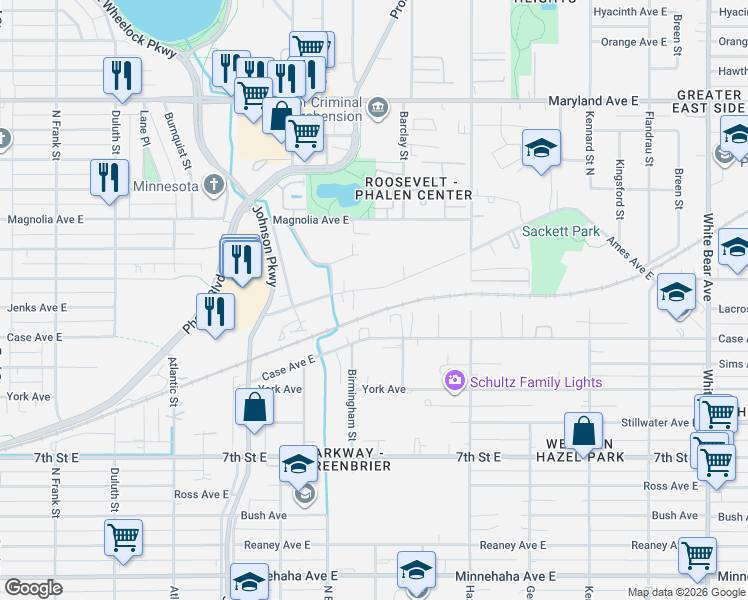 map of restaurants, bars, coffee shops, grocery stores, and more near 1456 Ames Avenue East in Saint Paul