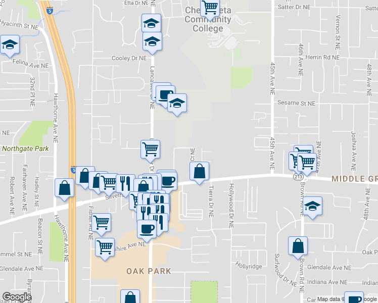 map of restaurants, bars, coffee shops, grocery stores, and more near 4152 Stortz Avenue Northeast in Salem