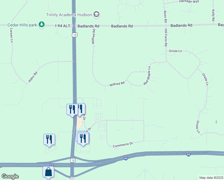 map of restaurants, bars, coffee shops, grocery stores, and more near 748 Wilfred Road in Hudson