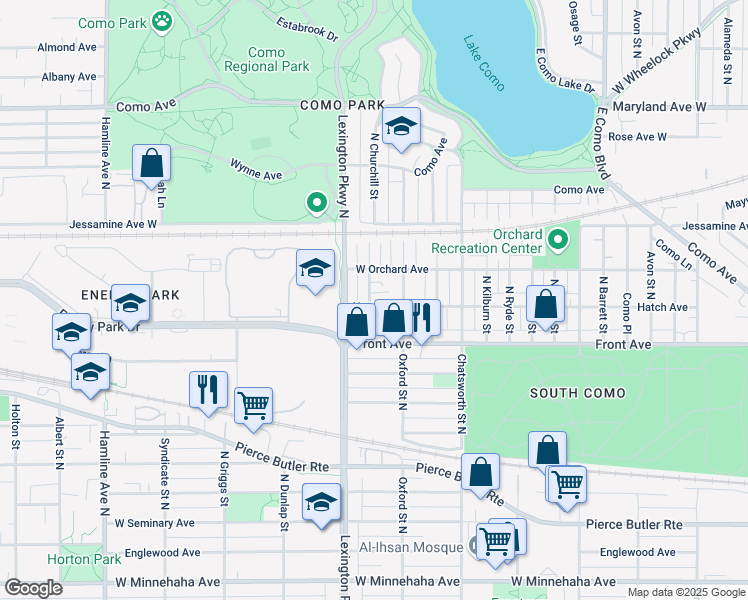 map of restaurants, bars, coffee shops, grocery stores, and more near 1006 North Churchill Street in Saint Paul