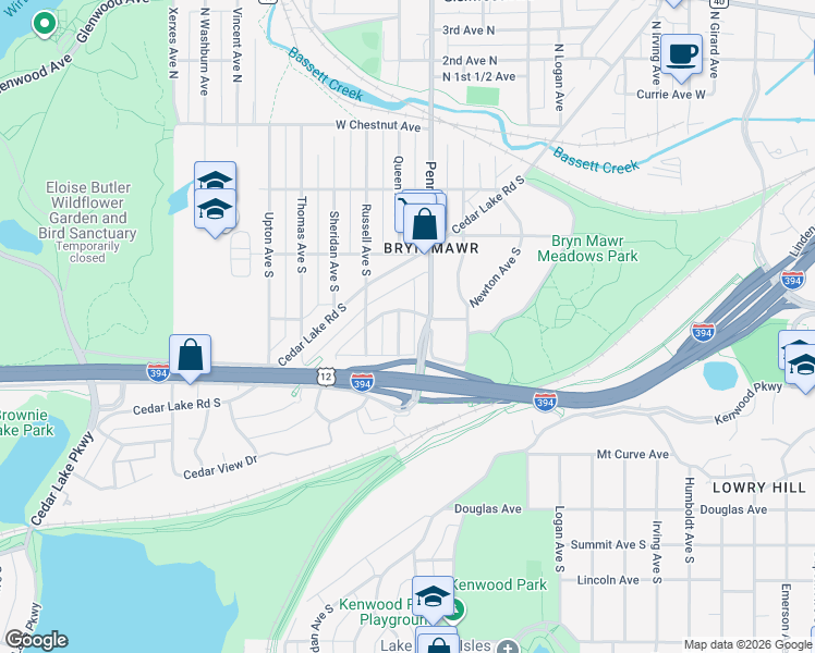 map of restaurants, bars, coffee shops, grocery stores, and more near 609 Queen Avenue South in Minneapolis