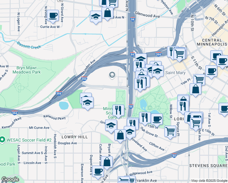 map of restaurants, bars, coffee shops, grocery stores, and more near 805 West Wayzata Boulevard in Minneapolis