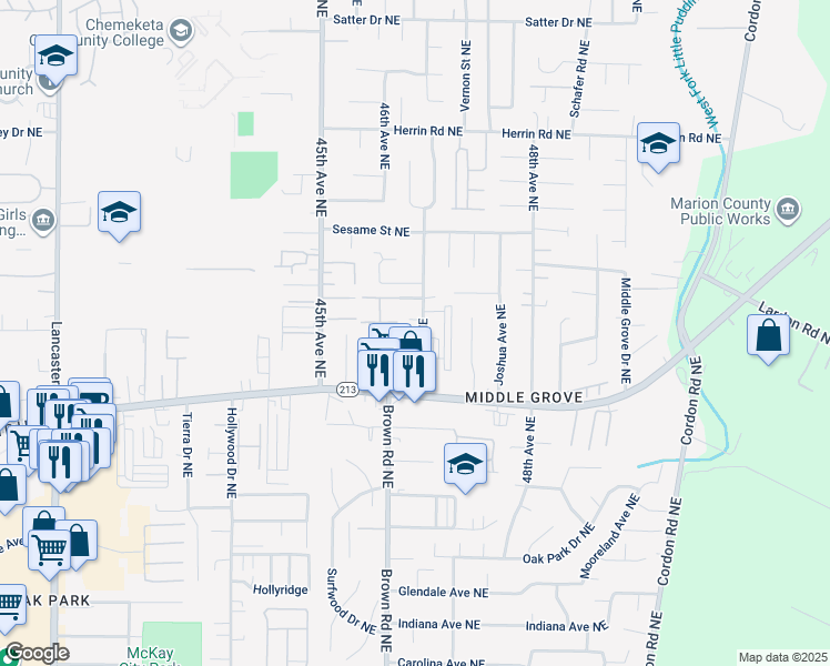 map of restaurants, bars, coffee shops, grocery stores, and more near 3637 47th Avenue Northeast in Salem