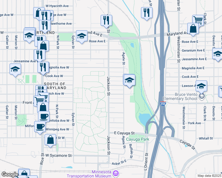 map of restaurants, bars, coffee shops, grocery stores, and more near 1008 Jackson Street in Saint Paul