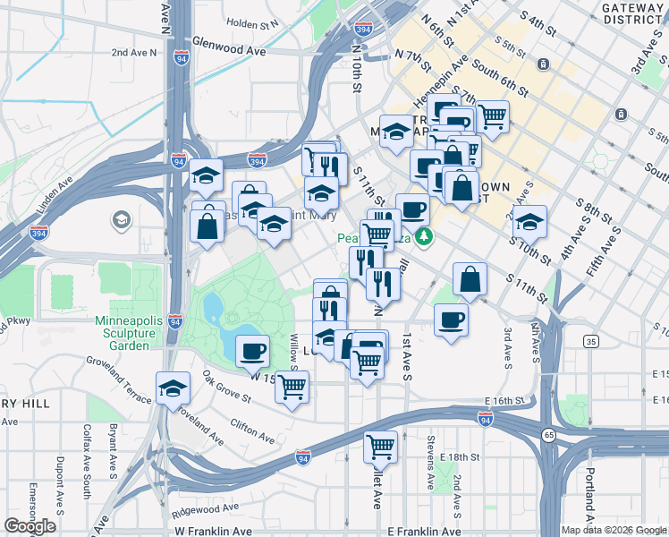 map of restaurants, bars, coffee shops, grocery stores, and more near 38 Greenway Gables in Minneapolis