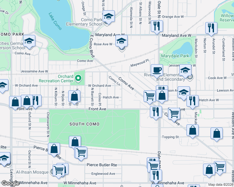 map of restaurants, bars, coffee shops, grocery stores, and more near 1004 North Jameson Street in Saint Paul
