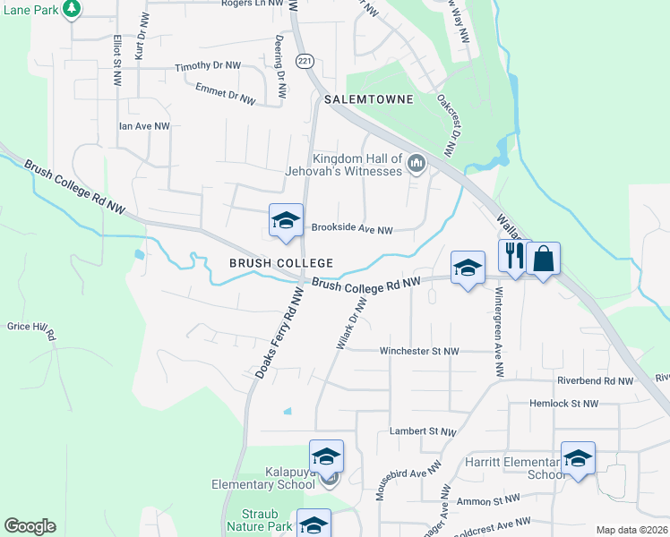 map of restaurants, bars, coffee shops, grocery stores, and more near 2600 Doaks Ferry Road Northwest in Salem