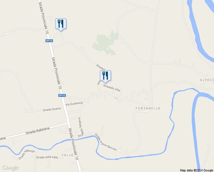 map of restaurants, bars, coffee shops, grocery stores, and more near 26 Stradello Villa in Fontanelle