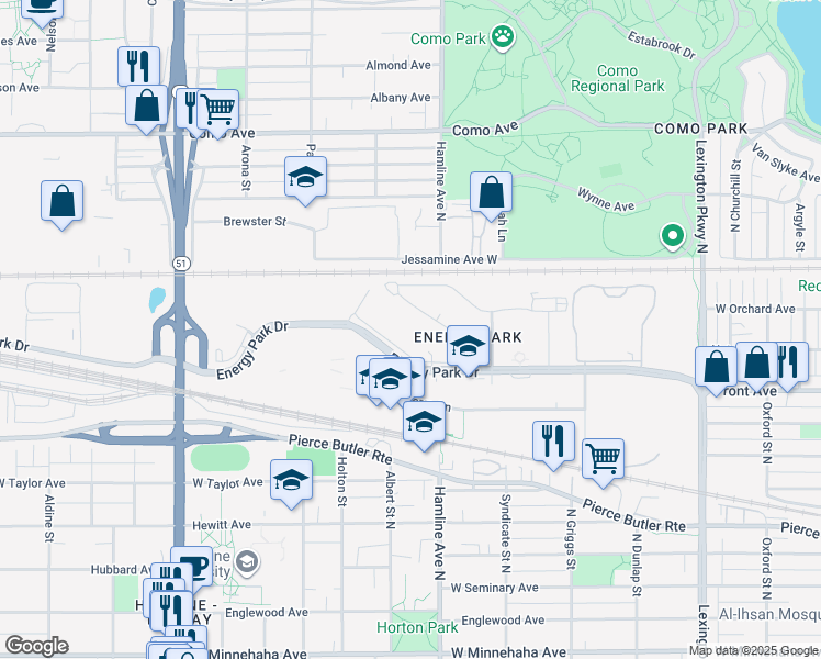 map of restaurants, bars, coffee shops, grocery stores, and more near 1351 Carling Drive in Saint Paul