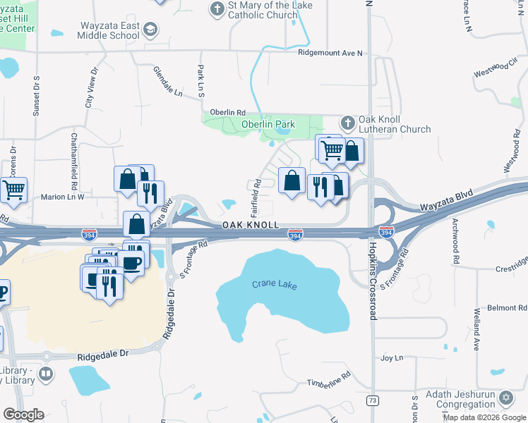 map of restaurants, bars, coffee shops, grocery stores, and more near in Minnetonka