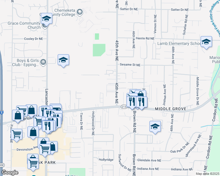 map of restaurants, bars, coffee shops, grocery stores, and more near 4410-4470 Conser Way Northeast in Salem