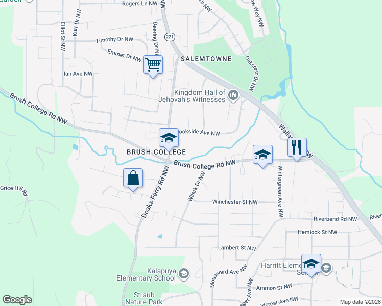 map of restaurants, bars, coffee shops, grocery stores, and more near 2600 Doaks Ferry Road Northwest in Salem