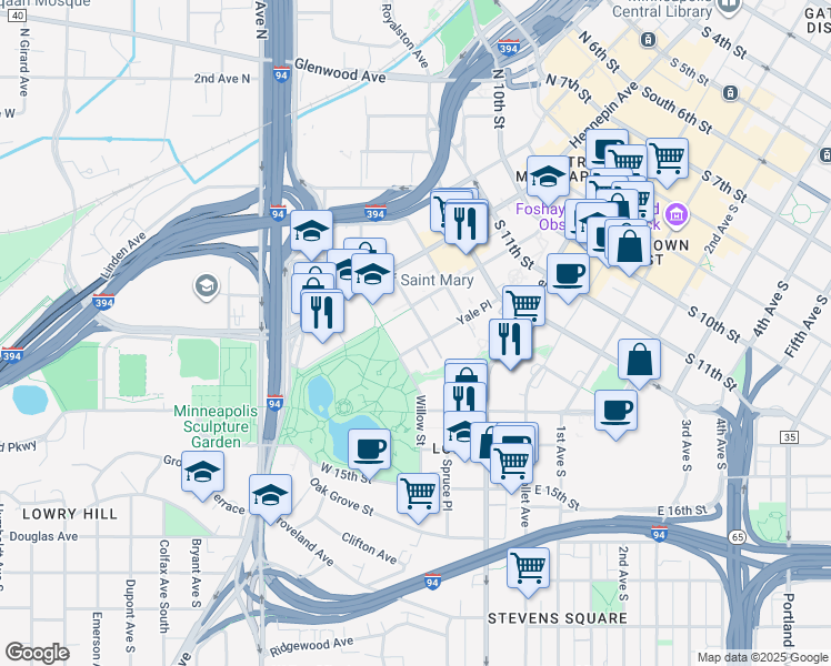 map of restaurants, bars, coffee shops, grocery stores, and more near in Minneapolis