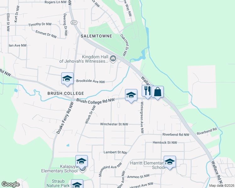map of restaurants, bars, coffee shops, grocery stores, and more near 2596 Char Circle Northwest in Salem