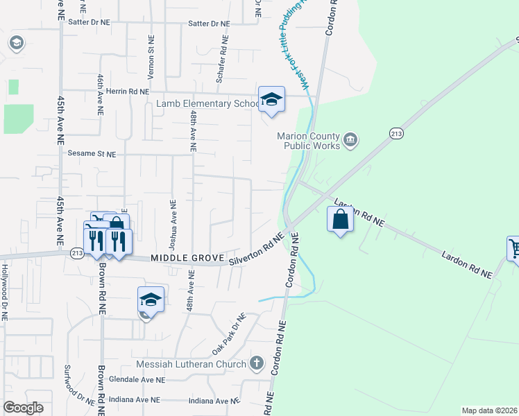 map of restaurants, bars, coffee shops, grocery stores, and more near 4915 Liberal Drive Northeast in Salem