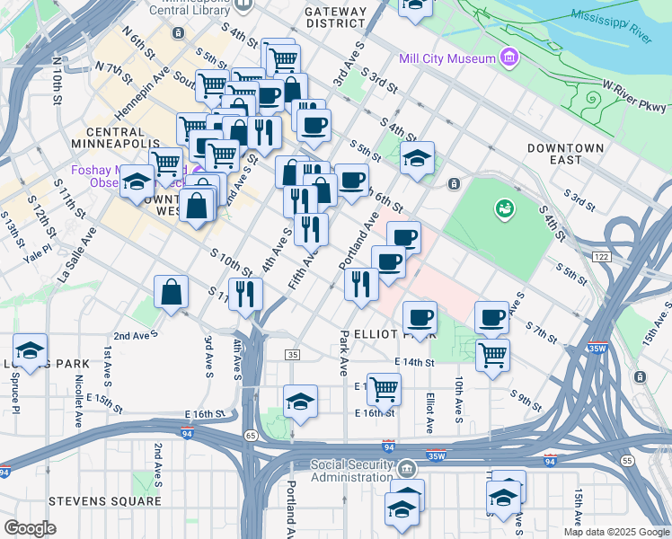 map of restaurants, bars, coffee shops, grocery stores, and more near 816 Portland Avenue in Minneapolis