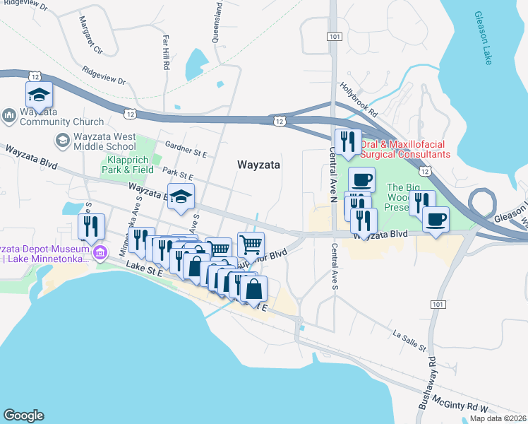 map of restaurants, bars, coffee shops, grocery stores, and more near in Wayzata