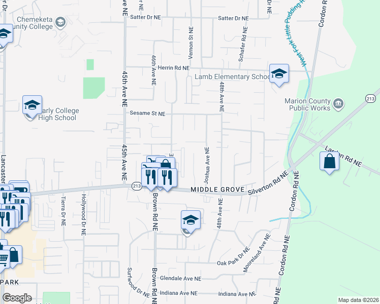 map of restaurants, bars, coffee shops, grocery stores, and more near 3638 Carmelle Court Northeast in Salem