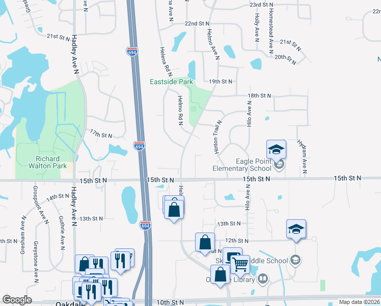 map of restaurants, bars, coffee shops, grocery stores, and more near 1573 Helmo Avenue North in Saint Paul