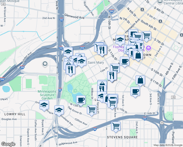 map of restaurants, bars, coffee shops, grocery stores, and more near in Minneapolis