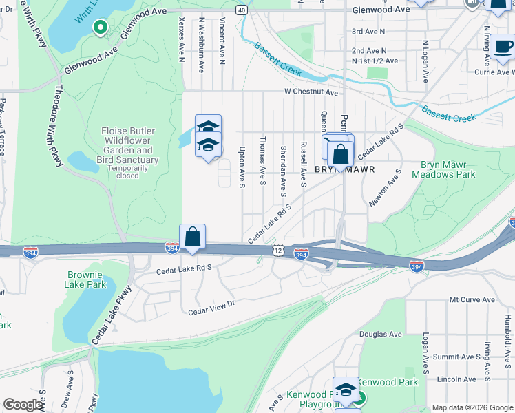 map of restaurants, bars, coffee shops, grocery stores, and more near 604 Thomas Avenue South in Minneapolis