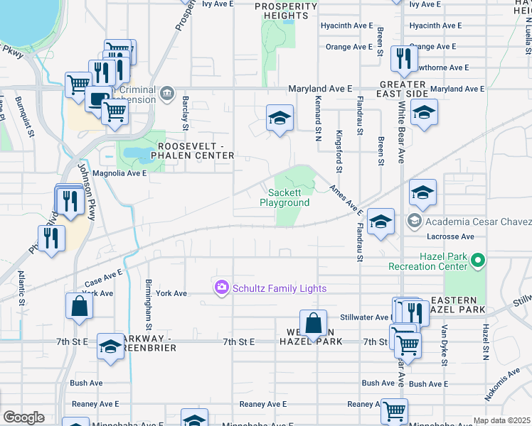 map of restaurants, bars, coffee shops, grocery stores, and more near 990 Germain Court in Saint Paul