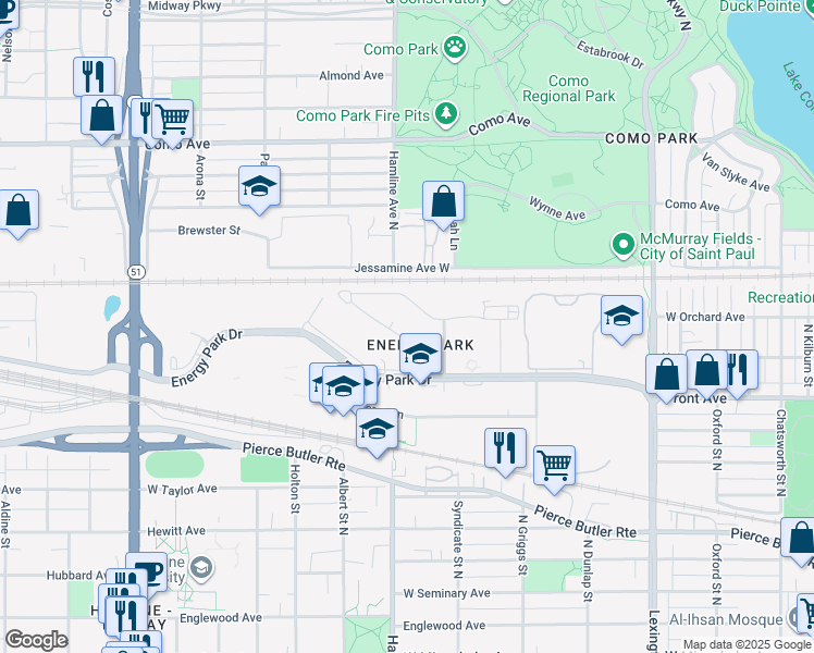 map of restaurants, bars, coffee shops, grocery stores, and more near in Saint Paul