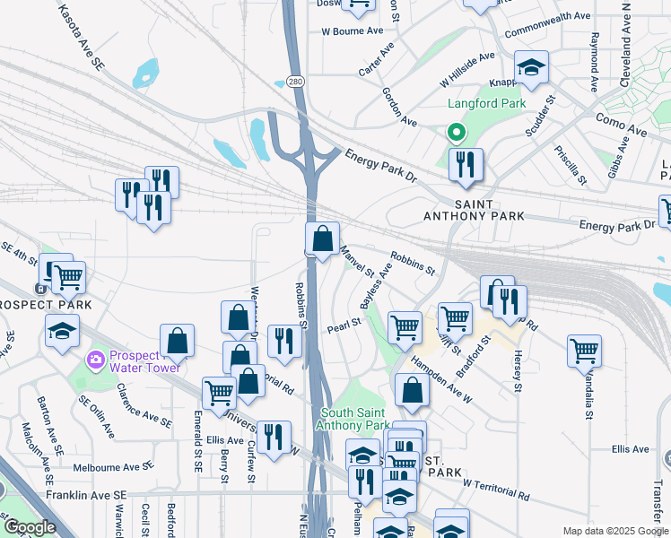 map of restaurants, bars, coffee shops, grocery stores, and more near 1006 Cromwell Avenue in Saint Paul