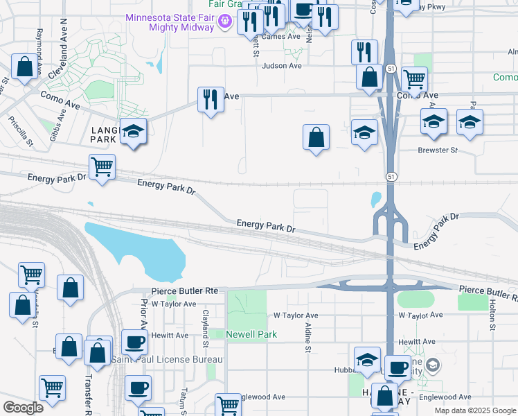 map of restaurants, bars, coffee shops, grocery stores, and more near 1771 Energy Park Drive in Saint Paul