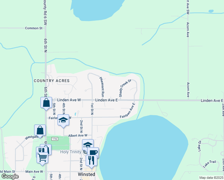 map of restaurants, bars, coffee shops, grocery stores, and more near 655 Harvest Circle in Winsted