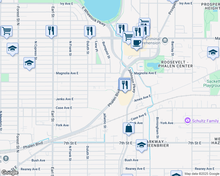 map of restaurants, bars, coffee shops, grocery stores, and more near 1240 Cook Avenue in Saint Paul