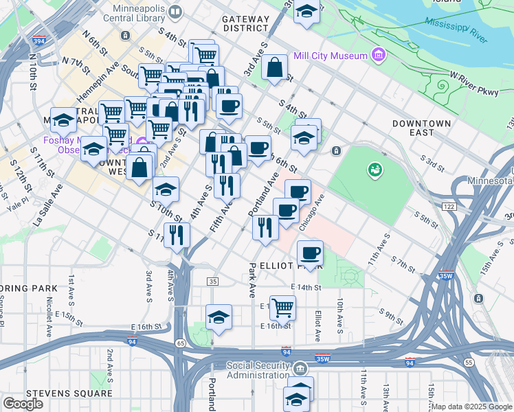 map of restaurants, bars, coffee shops, grocery stores, and more near 510 South 8th Street in Minneapolis