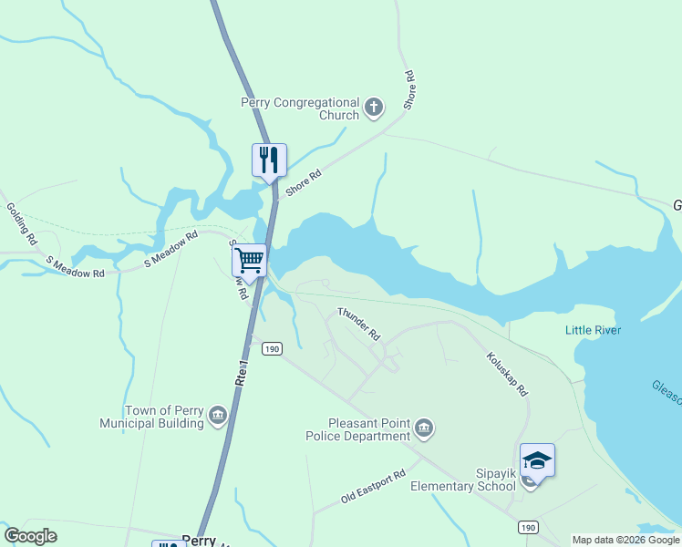 map of restaurants, bars, coffee shops, grocery stores, and more near 38 Little River Drive in Washington County