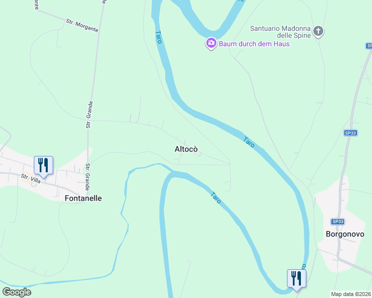 map of restaurants, bars, coffee shops, grocery stores, and more near 21 Strada Altocò in Fontanelle