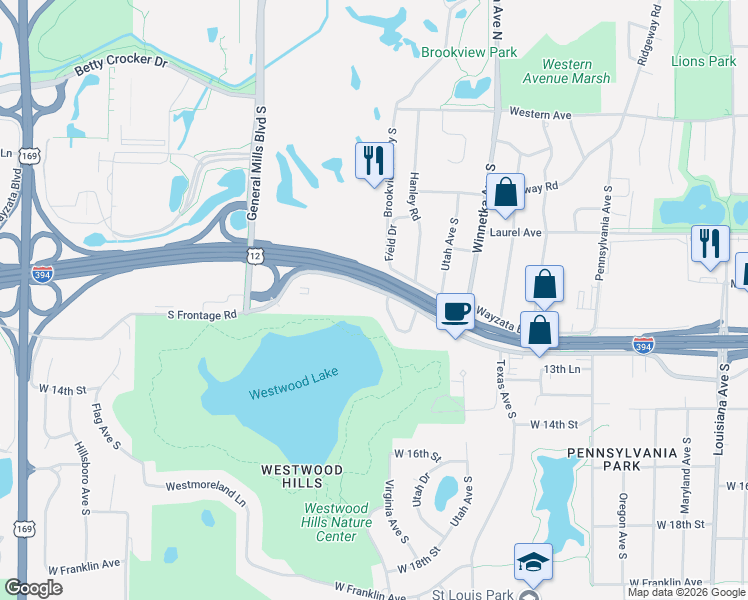 map of restaurants, bars, coffee shops, grocery stores, and more near 8325 Wayzata Boulevard in Minneapolis