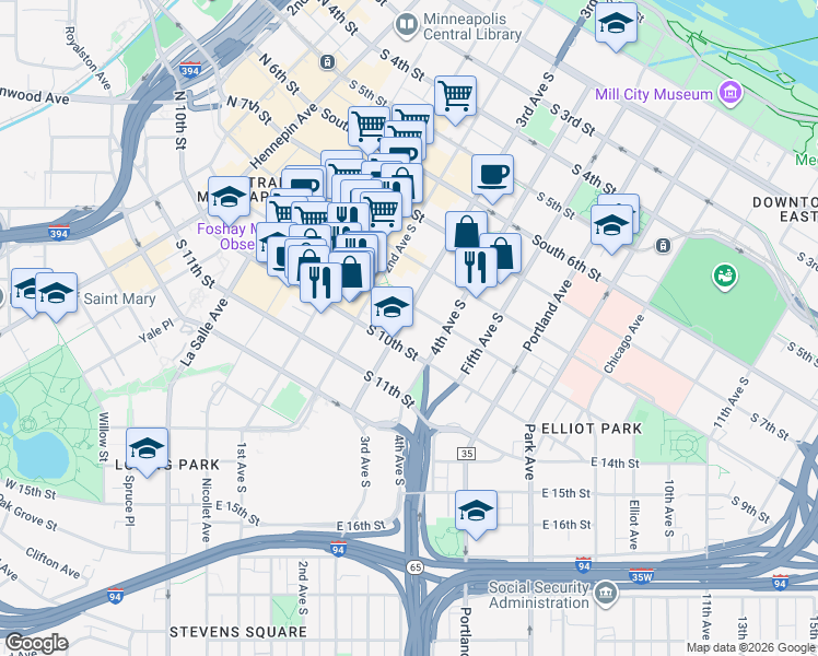map of restaurants, bars, coffee shops, grocery stores, and more near 901 3rd Avenue South in Minneapolis