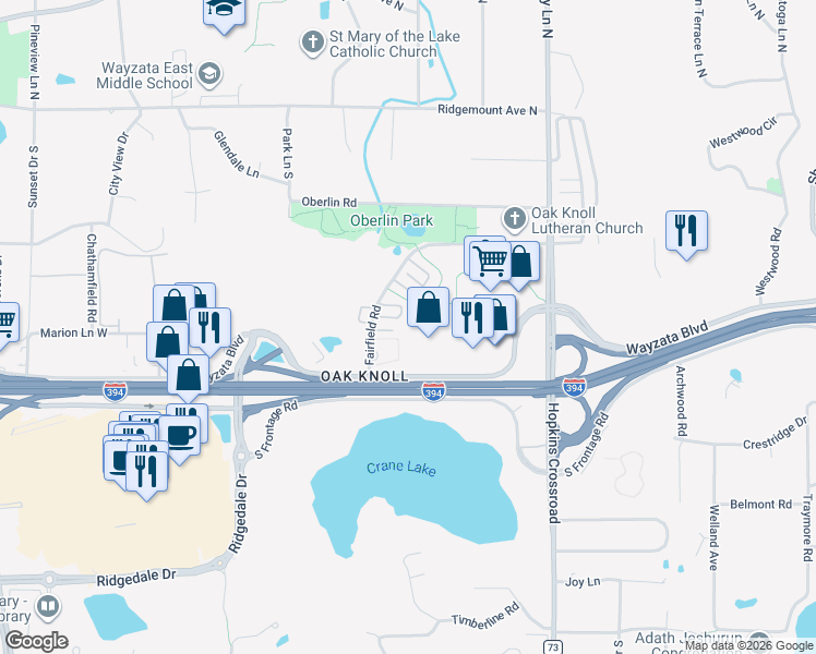 map of restaurants, bars, coffee shops, grocery stores, and more near 787 Fairfield Circle in Hopkins