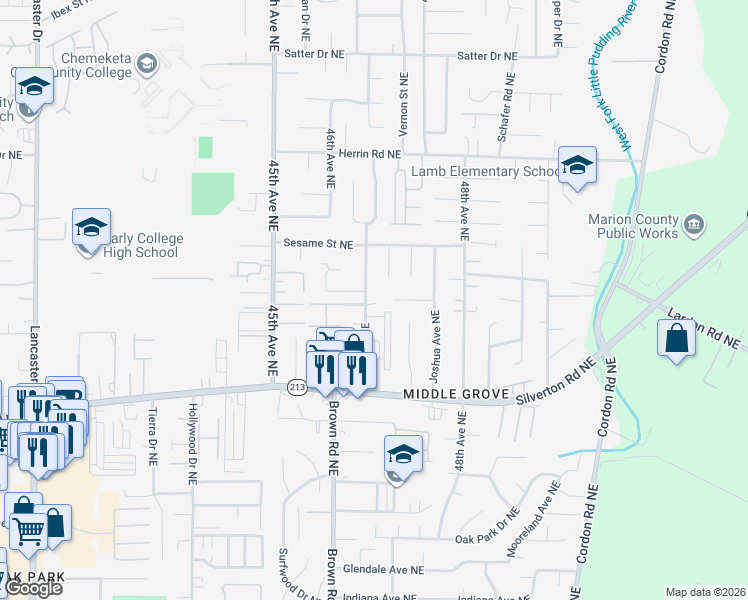 map of restaurants, bars, coffee shops, grocery stores, and more near 4721 Dalke Court Northeast in Salem