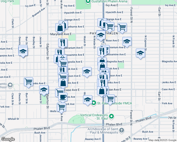 map of restaurants, bars, coffee shops, grocery stores, and more near 743 Cook Avenue in Saint Paul