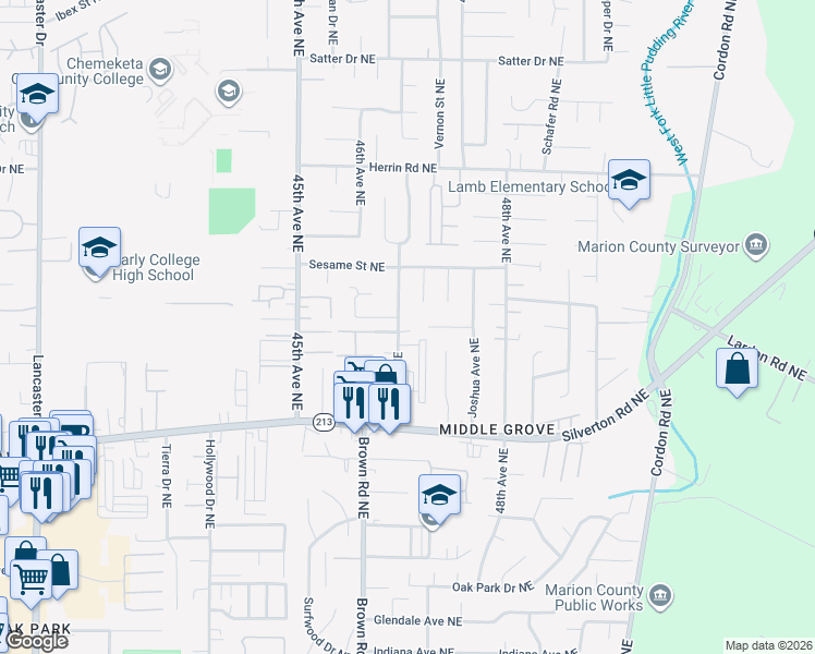 map of restaurants, bars, coffee shops, grocery stores, and more near 4721 Dalke Court Northeast in Salem