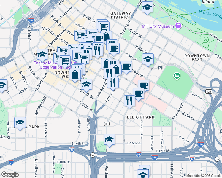 map of restaurants, bars, coffee shops, grocery stores, and more near 800 N 5th St in Minneapolis
