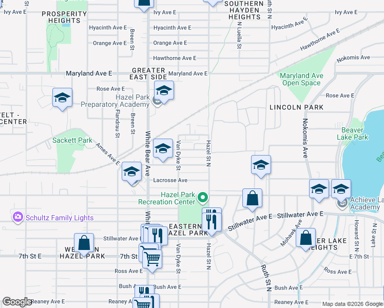 map of restaurants, bars, coffee shops, grocery stores, and more near 1884 Mechanic Avenue in Saint Paul