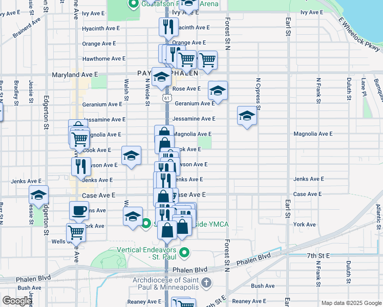 map of restaurants, bars, coffee shops, grocery stores, and more near 870 Cook Avenue East in Saint Paul
