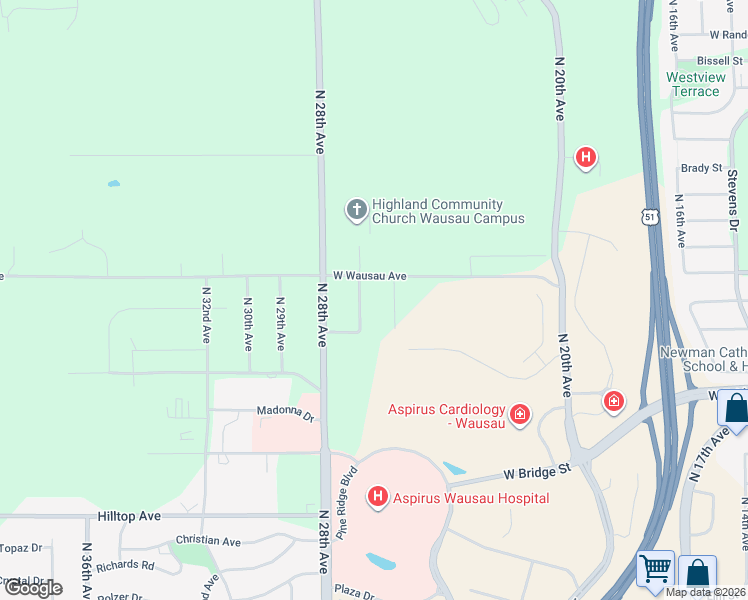 map of restaurants, bars, coffee shops, grocery stores, and more near 818 North 26th Avenue in Wausau