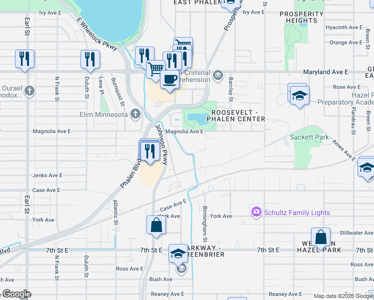 map of restaurants, bars, coffee shops, grocery stores, and more near 1405 Mechanic Avenue East in Saint Paul
