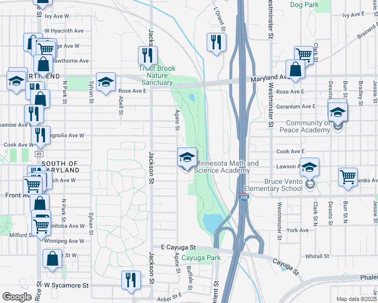 map of restaurants, bars, coffee shops, grocery stores, and more near 306 Cook Avenue East in Saint Paul